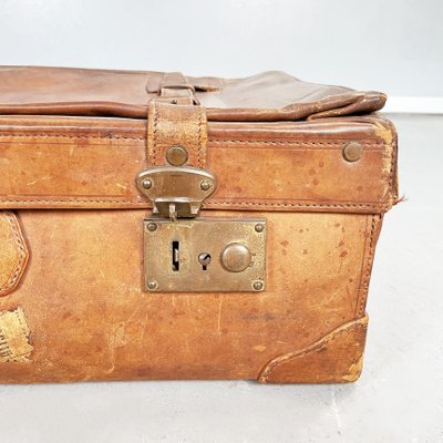 Mid-Century Modern Italian Brown Leather with Beige Fabric Luggage, 1960s-GDD-1396201