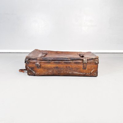 Mid-Century Modern Italian Brown Leather with Beige Fabric Luggage, 1960s-GDD-1396201