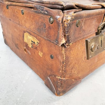 Mid-Century Modern Italian Brown Leather with Beige Fabric Luggage, 1960s-GDD-1396201