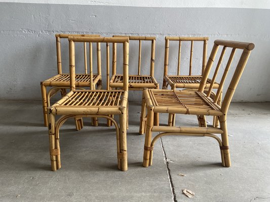 Mid-Century Modern Italian Chairs in Bamboo and Rattan, 1970s, Set of 5-DHH-1404742