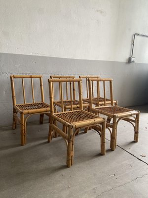 Mid-Century Modern Italian Chairs in Bamboo and Rattan, 1970s, Set of 5-DHH-1404742