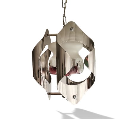 Mid-Century Modern Italian Chromed Hanging Lamp in the Style of Mazzega, 1960s-SCS-1160405