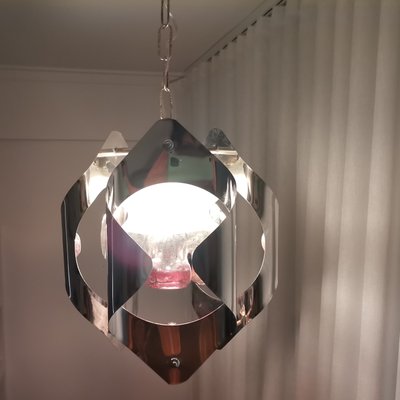 Mid-Century Modern Italian Chromed Hanging Lamp in the Style of Mazzega, 1960s-SCS-1160405