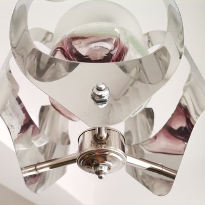 Mid-Century Modern Italian Chromed Hanging Lamp in the Style of Mazzega, 1960s-SCS-1160405