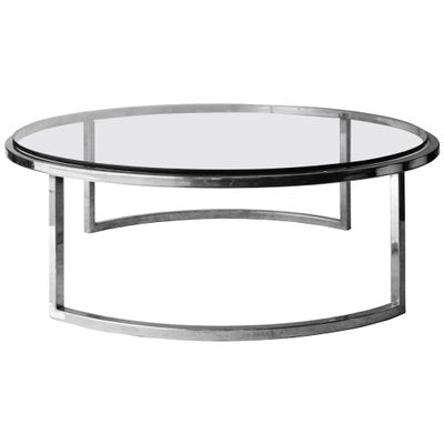 Mid-Century Modern Italian Circular Grey Chrome, Glass & Steel Center Table, 1960-UZ-863011