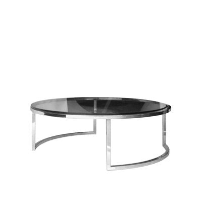 Mid-Century Modern Italian Circular Grey Chrome, Glass & Steel Center Table, 1960-UZ-863011