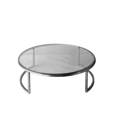 Mid-Century Modern Italian Circular Grey Chrome, Glass & Steel Center Table, 1960-UZ-863011