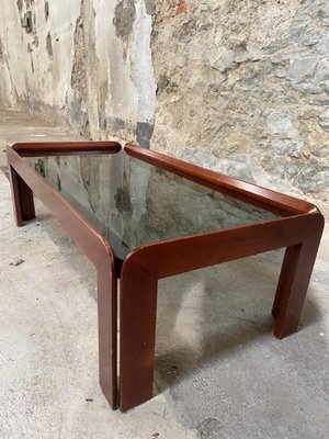 Mid-Century Modern Italian Coffee Table in Mahogany with Smoked Glass Top by Afra & Tobia Scarpa for Cassina, 1960s-DHH-1346003