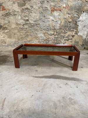 Mid-Century Modern Italian Coffee Table in Mahogany with Smoked Glass Top by Afra & Tobia Scarpa for Cassina, 1960s-DHH-1346003