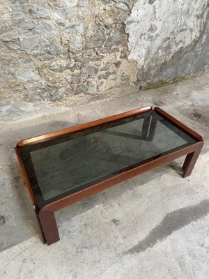 Mid-Century Modern Italian Coffee Table in Mahogany with Smoked Glass Top by Afra & Tobia Scarpa for Cassina, 1960s-DHH-1346003