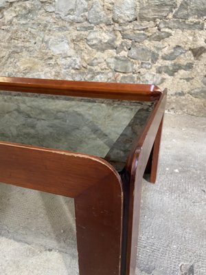 Mid-Century Modern Italian Coffee Table in Mahogany with Smoked Glass Top by Afra & Tobia Scarpa for Cassina, 1960s-DHH-1346003