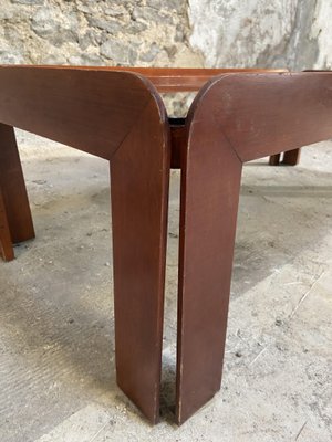 Mid-Century Modern Italian Coffee Table in Mahogany with Smoked Glass Top by Afra & Tobia Scarpa for Cassina, 1960s-DHH-1346003