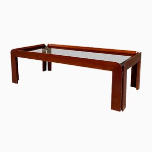 Mid-Century Modern Italian Coffee Table in Mahogany with Smoked Glass Top by Afra & Tobia Scarpa for Cassina, 1960s-DHH-1346003