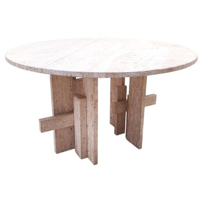 Mid-Century Modern Italian Dining Table in Travertine, 1970s-FGA-1249624