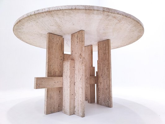 Mid-Century Modern Italian Dining Table in Travertine, 1970s-FGA-1249624