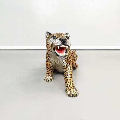 Mid-Century Modern Italian Feline Animal Cheetah Ceramic Statue, 1960s-GDD-1354956