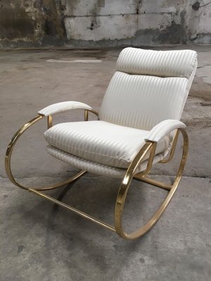 Mid-Century Modern Italian Gilt Metal Rocking Chair with Original Fabric Cushion by Guido Faleschini, 1970s-DHH-932890