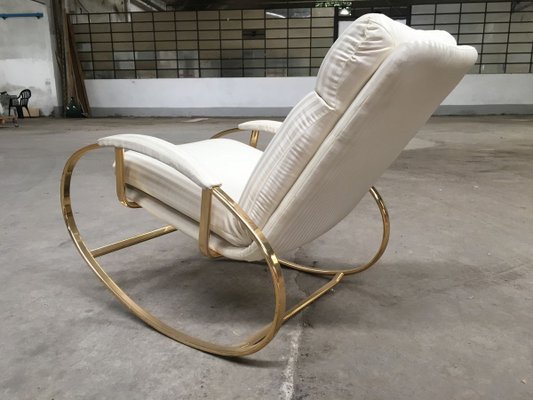 Mid-Century Modern Italian Gilt Metal Rocking Chair with Original Fabric Cushion by Guido Faleschini, 1970s-DHH-932890