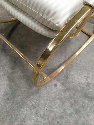 Mid-Century Modern Italian Gilt Metal Rocking Chair with Original Fabric Cushion by Guido Faleschini, 1970s-DHH-932890