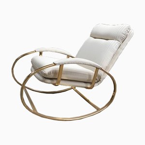 Mid-Century Modern Italian Gilt Metal Rocking Chair with Original Fabric Cushion by Guido Faleschini, 1970s-DHH-932890