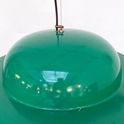 Mid-Century Modern Italian Hat-Shaped Green Metal Chandelier, 1970s-GDD-1097147