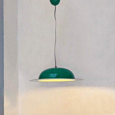 Mid-Century Modern Italian Hat-Shaped Green Metal Chandelier, 1970s-GDD-1097147