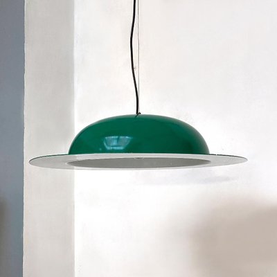 Mid-Century Modern Italian Hat-Shaped Green Metal Chandelier, 1970s-GDD-1097147