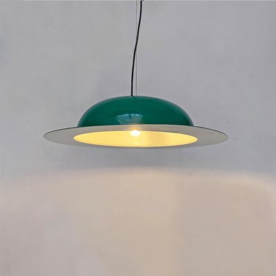 Mid-Century Modern Italian Hat-Shaped Green Metal Chandelier, 1970s-GDD-1097147