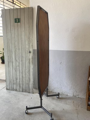 Mid-Century Modern Italian Mirror with Metal Frame and Legs on Wheels, 1970s-DHH-1361916