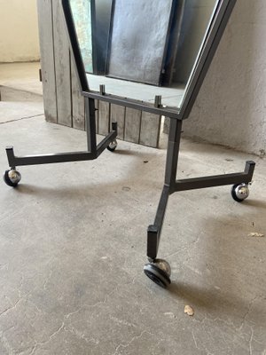 Mid-Century Modern Italian Mirror with Metal Frame and Legs on Wheels, 1970s-DHH-1361916