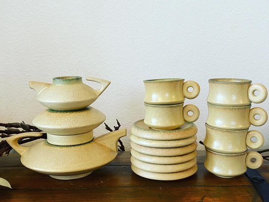 Mid-Century Modern Italian Modernist Stackable Tea Set in Ceramic from SC3, 1970s, Set of 9-PYR-1194015