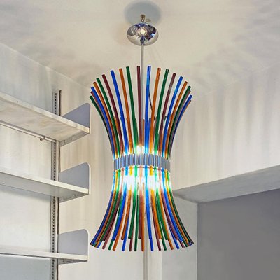 Mid-Century Modern Italian Multi Colored Murano Chandelier with Curved Rods, 1970s-GDD-1097206