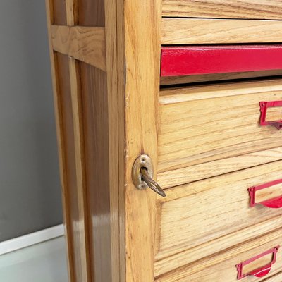 Mid-Century Modern Italian Office Filing Cabinet in Wood and Red Metal, 1940s-GDD-1797791