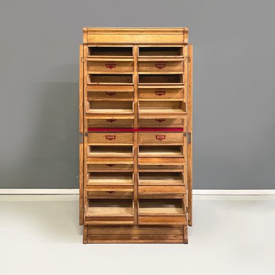 Mid-Century Modern Italian Office Filing Cabinet in Wood and Red Metal, 1940s-GDD-1797791