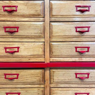 Mid-Century Modern Italian Office Filing Cabinet in Wood and Red Metal, 1940s-GDD-1797791