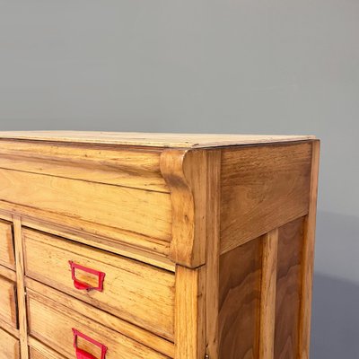 Mid-Century Modern Italian Office Filing Cabinet in Wood and Red Metal, 1940s-GDD-1797791