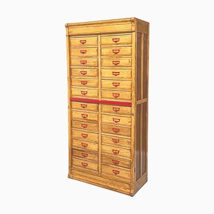 Mid-Century Modern Italian Office Filing Cabinet in Wood and Red Metal, 1940s-GDD-1797791