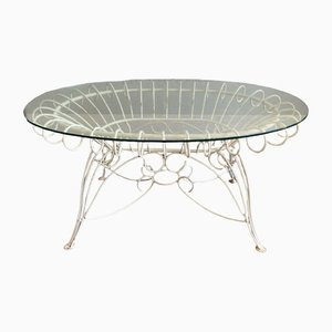 Mid-Century Modern Italian Painted Iron Garden Table with Oval Glass Top, 1960s-DHH-1361939