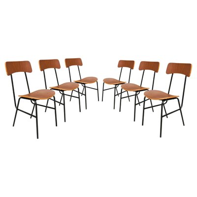 Mid-Century Modern Italian Palisander Chair in Wood with Metalic Structure, 1950, Set of 6-UZ-1250909