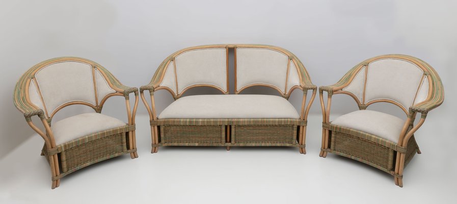 Mid-Century Modern Italian Rattan and Wicker Armchairs, 1979, Set of 2-FER-1761522