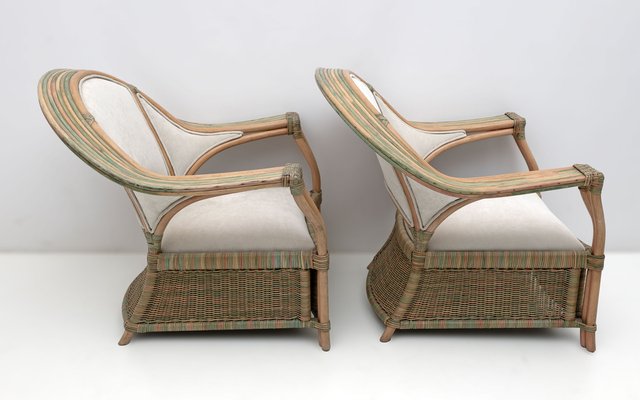 Mid-Century Modern Italian Rattan and Wicker Armchairs, 1979, Set of 2-FER-1761522