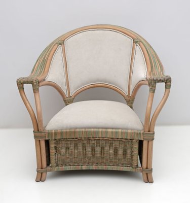 Mid-Century Modern Italian Rattan and Wicker Two Armchairs and Sofa, 1979, Set of 3-FER-1761536