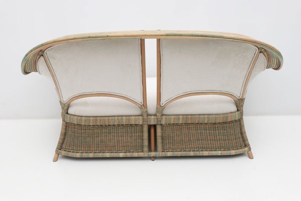 Mid-Century Modern Italian Rattan and Wicker Two Armchairs and Sofa, 1979, Set of 3-FER-1761536