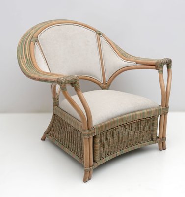 Mid-Century Modern Italian Rattan and Wicker Two Armchairs and Sofa, 1979, Set of 3-FER-1761536