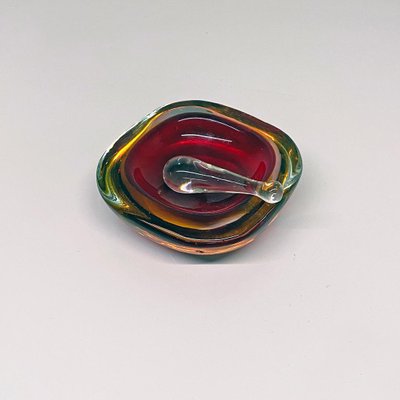 Mid-Century Modern Italian Red Murano Ashtray with Yellow and Green Shades,1970s-GDD-1097265