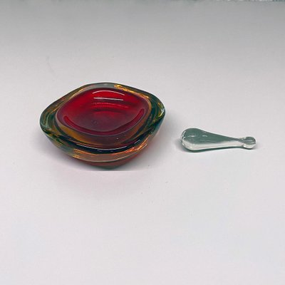 Mid-Century Modern Italian Red Murano Ashtray with Yellow and Green Shades,1970s-GDD-1097265