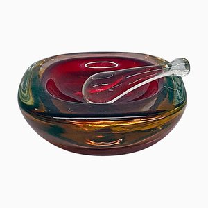 Mid-Century Modern Italian Red Murano Ashtray with Yellow and Green Shades,1970s-GDD-1097265