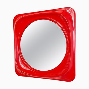 Mid-Century Modern Italian Red Plastic Mirror, 1980s-GDD-1313673