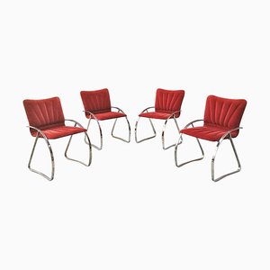 Mid-Century Modern Italian Red Velvet and Chrome Chairs, 1970s, Set of 4-GDD-1097188