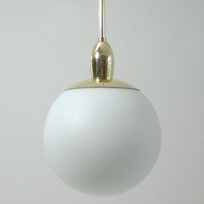 Mid-Century Modern Italian Satinated Glass and Brass Pendants, 1960s, Set of 2-OE-897847